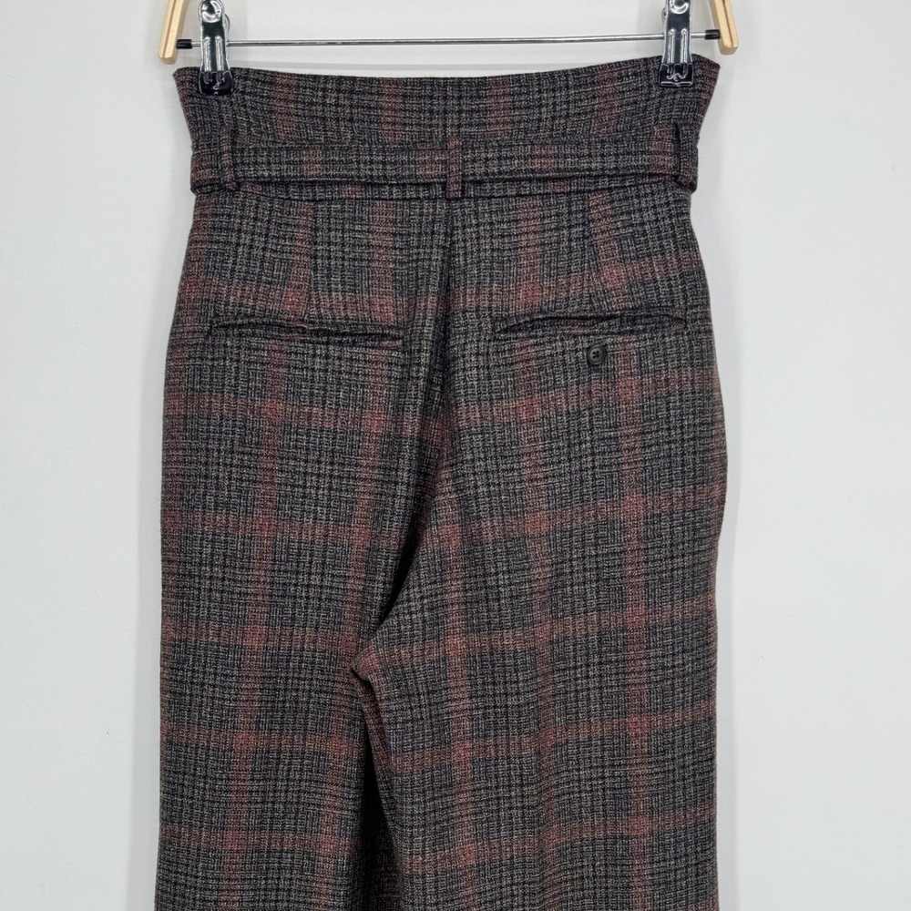 Reformation Belted Wide Leg Trouser Pants 2 Brown Plaid Dark Academia Career - Picture 8 of 12